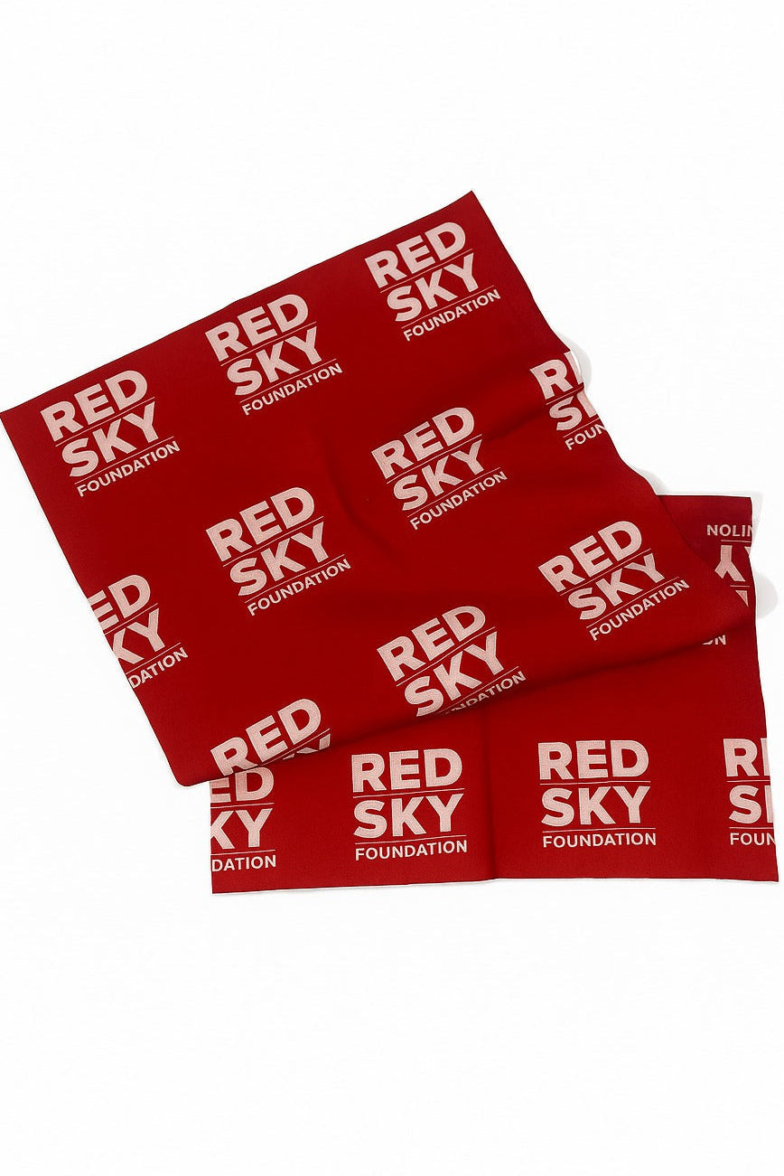 Red bandanas with 'Red Sky Foundation' text on a white background